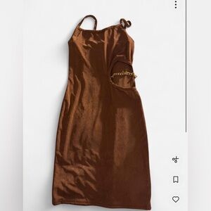 Elegant Brown Dress with Chain Detail